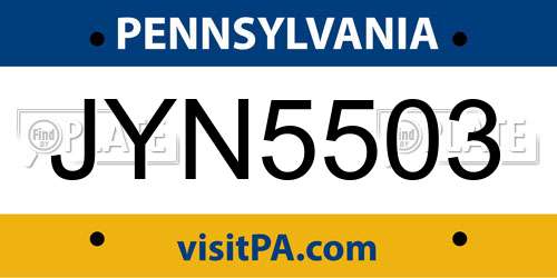 JYN5503 Pennsylvania License Plate