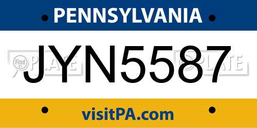JYN5587 Pennsylvania License Plate