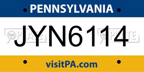 JYN6114 Pennsylvania License Plate