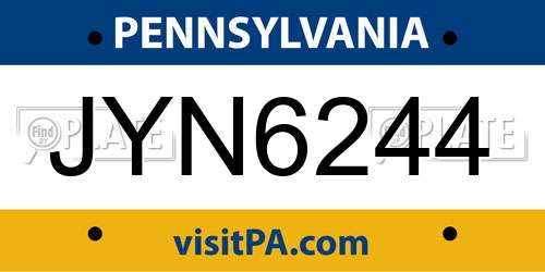 JYN6244 Pennsylvania License Plate