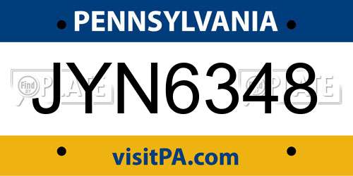 JYN6348 Pennsylvania License Plate