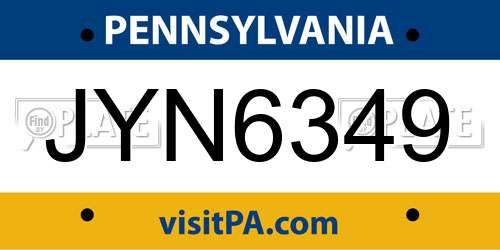 JYN6349 Pennsylvania License Plate