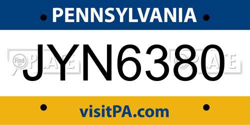 JYN6380 Pennsylvania License Plate