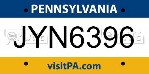 JYN6396 Pennsylvania License Plate