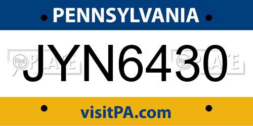 JYN6430 Pennsylvania License Plate