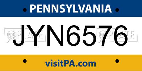 JYN6576 Pennsylvania License Plate