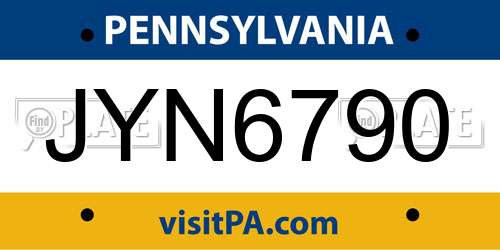 JYN6790 Pennsylvania License Plate