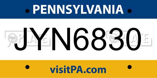 JYN6830 Pennsylvania License Plate