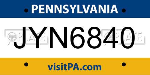 JYN6840 Pennsylvania License Plate