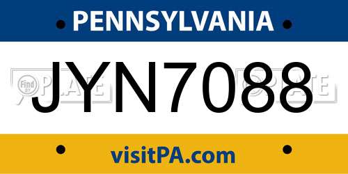 JYN7088 Pennsylvania License Plate