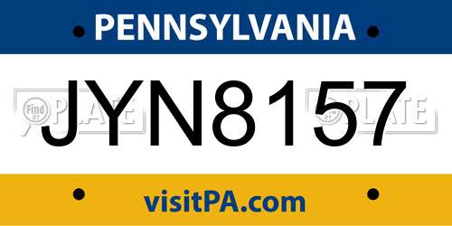 JYN8157 Pennsylvania License Plate