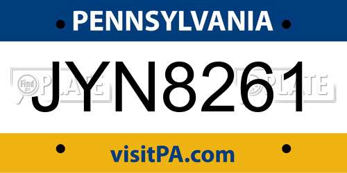 JYN8261 Pennsylvania License Plate