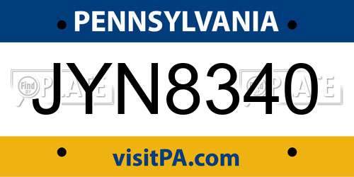 JYN8340 Pennsylvania License Plate