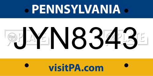 JYN8343 Pennsylvania License Plate