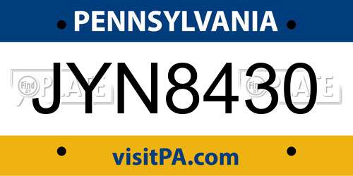 JYN8430 Pennsylvania License Plate