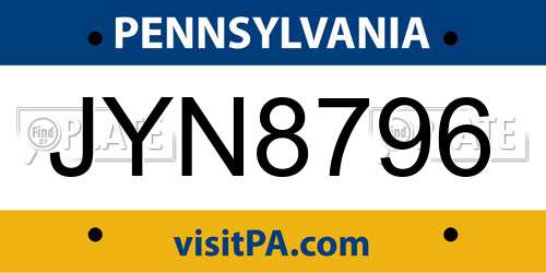 JYN8796 Pennsylvania License Plate