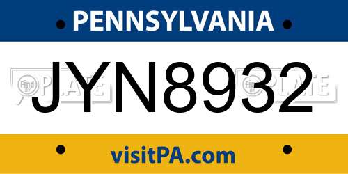 JYN8932 Pennsylvania License Plate