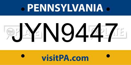 JYN9447 Pennsylvania License Plate