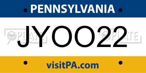 JYOO22 Pennsylvania License Plate