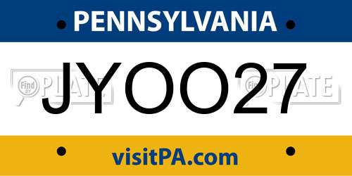 JYOO27 Pennsylvania License Plate