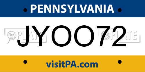 JYOO72 Pennsylvania License Plate
