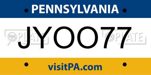 JYOO77 Pennsylvania License Plate