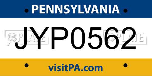 JYP0562 Pennsylvania License Plate