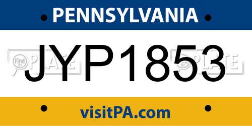 JYP1853 Pennsylvania License Plate