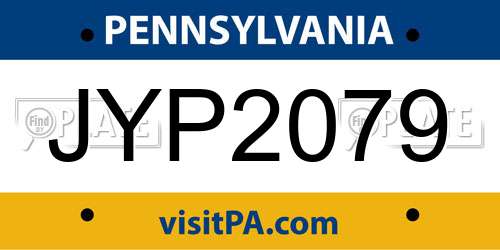 JYP2079 Pennsylvania License Plate