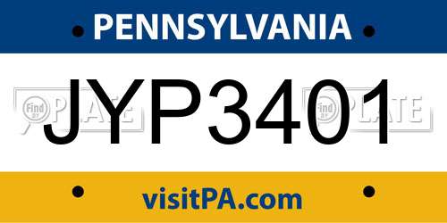 JYP3401 Pennsylvania License Plate
