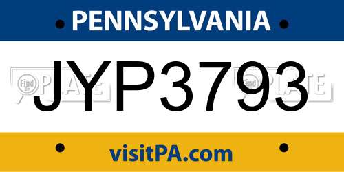 JYP3793 Pennsylvania License Plate