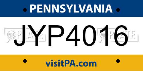 JYP4016 Pennsylvania License Plate