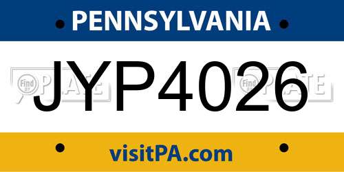 JYP4026 Pennsylvania License Plate