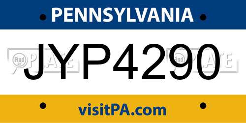 JYP4290 Pennsylvania License Plate