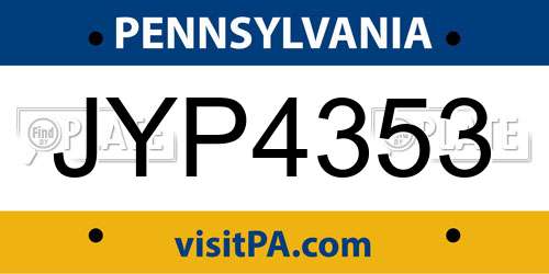 JYP4353 Pennsylvania License Plate