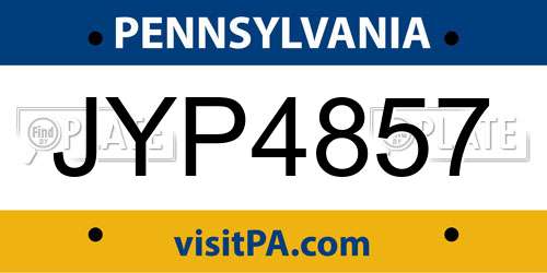 JYP4857 Pennsylvania License Plate