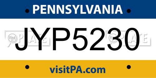 JYP5230 Pennsylvania License Plate