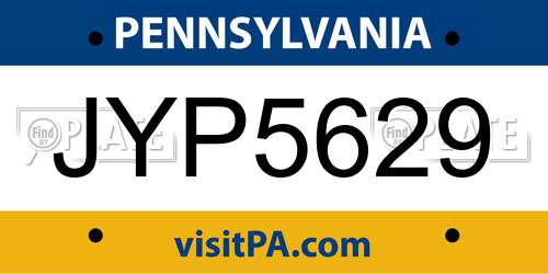 JYP5629 Pennsylvania License Plate