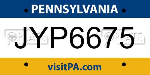 JYP6675 Pennsylvania License Plate