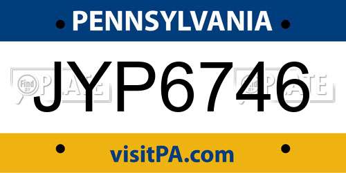 JYP6746 Pennsylvania License Plate