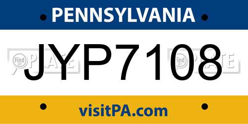 JYP7108 Pennsylvania License Plate