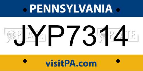 JYP7314 Pennsylvania License Plate