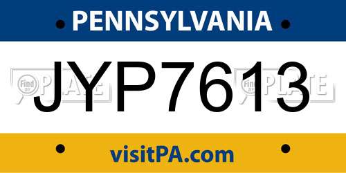 JYP7613 Pennsylvania License Plate