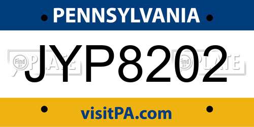 JYP8202 Pennsylvania License Plate