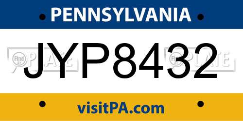 JYP8432 Pennsylvania License Plate