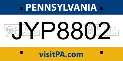 JYP8802 Pennsylvania License Plate