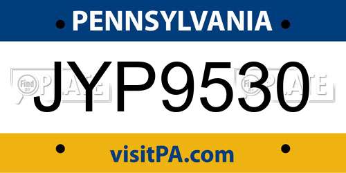 JYP9530 Pennsylvania License Plate