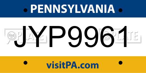 JYP9961 Pennsylvania License Plate