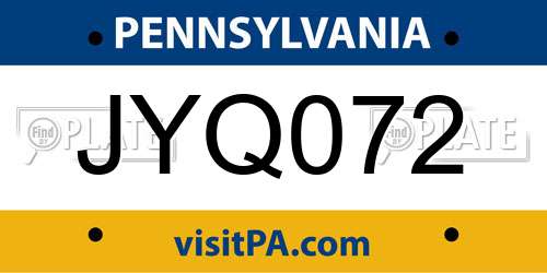 JYQ072 Pennsylvania License Plate