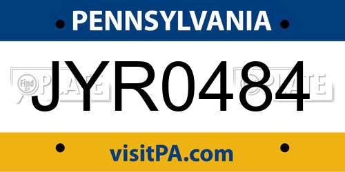 JYR0484 Pennsylvania License Plate